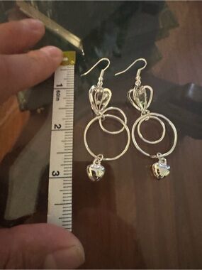 Silver Heart Drop Hoop Earrings - Women Jewelry